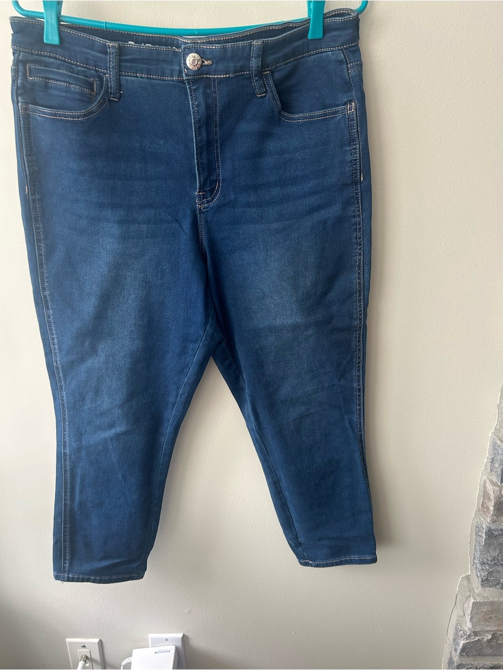 Women's Ankle-Length Stretch Denim Pants - Dark Blue